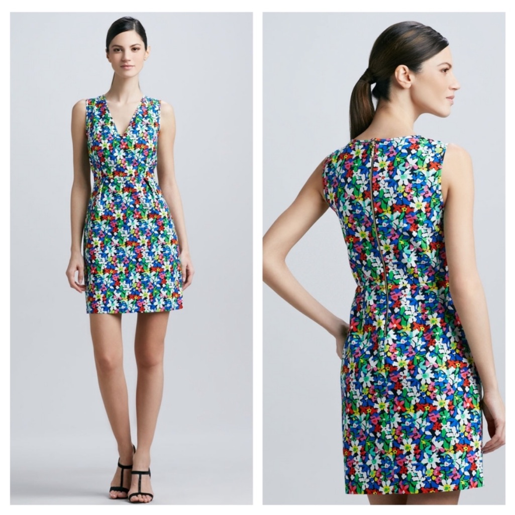 Kate Spade Mira Blue Silk Blend Floral Bloom Sleeveless Sheath Dress